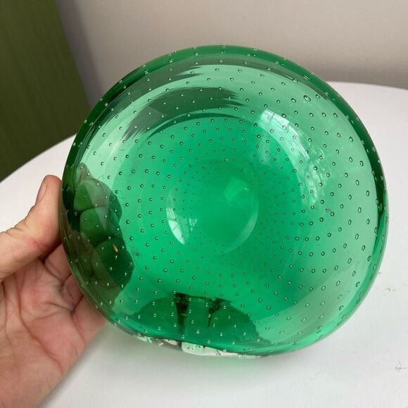Vintage Emerald Green Bullicante Controlled Bubble Handblown Glass Dish Ashtray - Picture 8 of 11